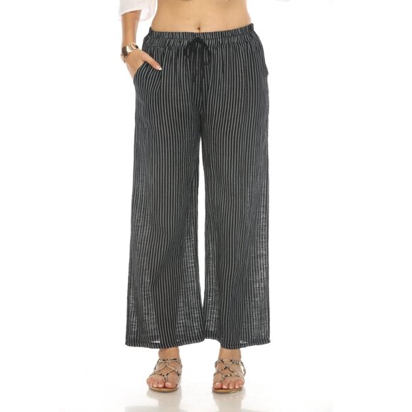Black Striped Drawstring Pant With Pockets - Picture 3 of 4